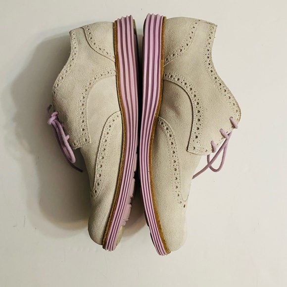 Cole Haan Women Lunargrand Wingtip Oxford Gray Suede Purple Size 8.5B Tie Shoes - Picture 4 of 9